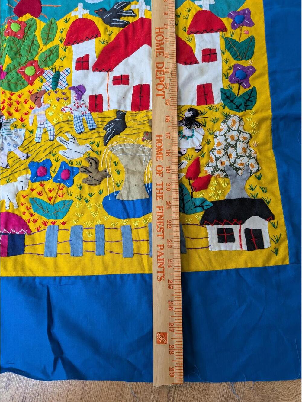 Unfinished Colorful hand-embroidered village textile wall hanging - Picture 3 of 4